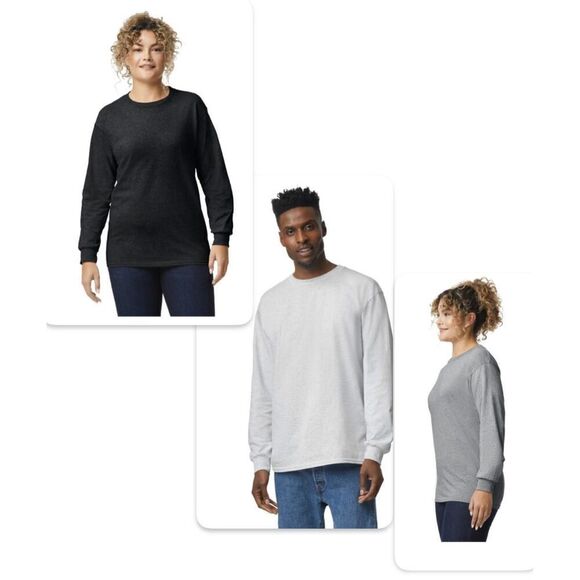 Gildan T-Shirts Lot of 3 Unisex Ultra Cotton Long Sleeve Gray Black Size M XL 3X - Picture 1 of 9